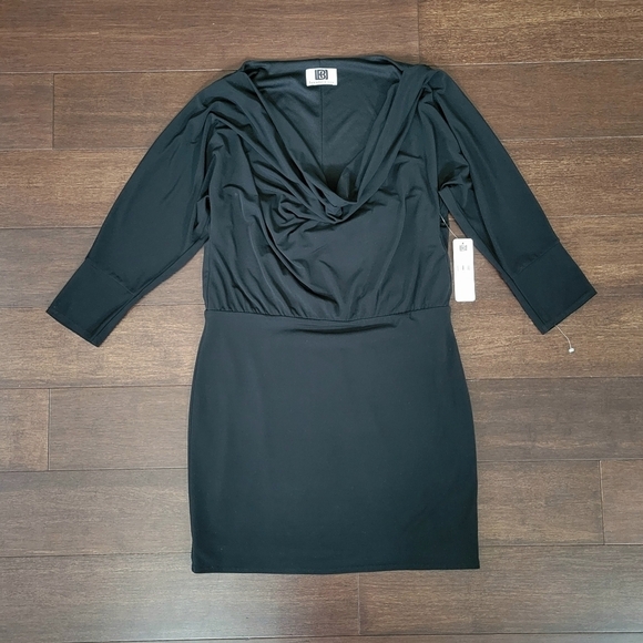 NEW Laundry by Design Black Drape Cowl Neck 3/4 Sleeve Dress Women's Size 6 - Picture 5 of 8
